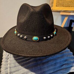 Black felt wide brim fedora/new